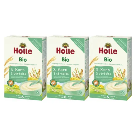 3 x Kaszka Pełnoziarnista 3 Zboża Bez Dodatku Cukru Bezglutenowa Bio Demeter 250 g - Holle