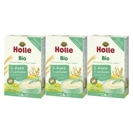 3 x Kaszka Pełnoziarnista 3 Zboża Bez Dodatku Cukru Bezglutenowa Bio Demeter 250 g - Holle