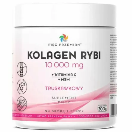 Kolagen Rybi+ Witamina C+ MSM Truskawkowy 300 g - Pięć Przemian