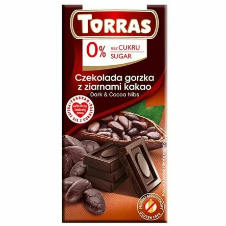 Czekolada Gorzka z Ziarnami Kakao Bez Dodatku Cukru 75 g - Torras
