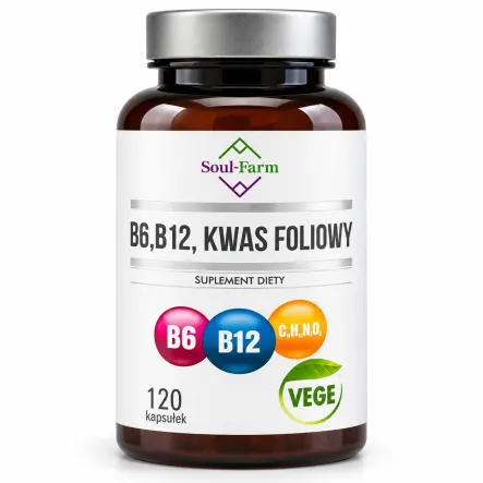 Witamina B6 B12 Kwas Foliowy VEGE 120 Kapsułek - Soul-Farm