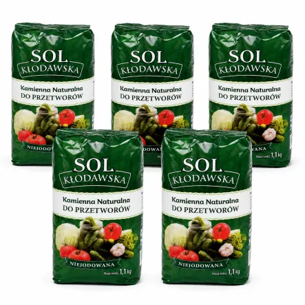 5,5 kg Sól Kłodawska 5x 1,1kg  Kamienna Naturalna Do Przetworów Niejodowana do Kiszenia - Kopalnia Soli Kłodawa 1100 g