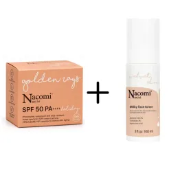 Krem do Twarzy Przeciwzmarszczkowy SPF 50 PA++++ 50 ml - Nacomi Next Level+ Tonik Mleczny do Twarzy Nawilżający 100 ml - Nacomi