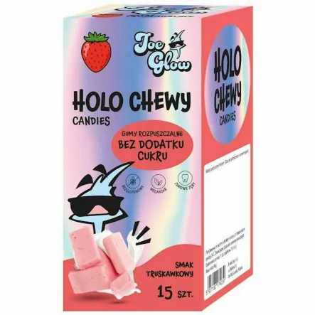 Gumy Rozpuszczalne o Smaku Truskawkowym Bez Dodatku Cukru Bezglutenowe 90 g (15 Sztuk) -  Holo Chewy
