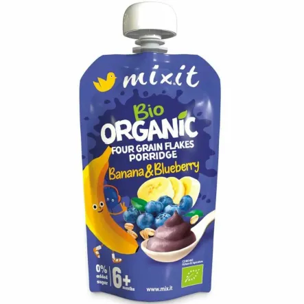BIO Kaszka Czteroziarnista Banan i Jagoda Bez Dodatku Cukru 110 g - Mixit