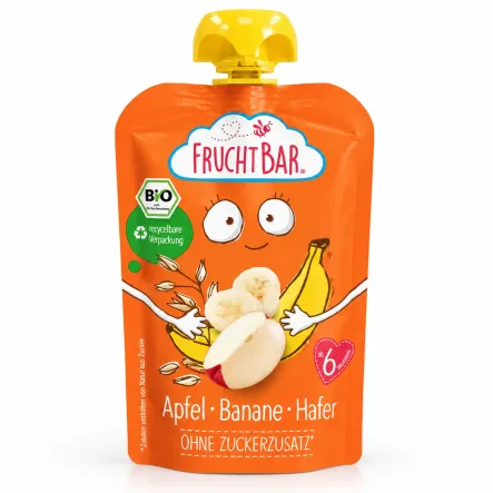 Mus Owocowy Jabłko Banan i Owies Bez Dodatku Cukru BIO 100 g - FruchtBar