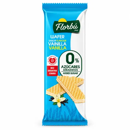 Wafelki Nadziewane o Smaku Waniliowym Bez Dodatku Cukru 150 g - Florbu