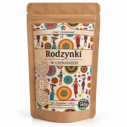 Rodzynki w Czekoladzie Gorzkiej Bez Dodatku Cukru Bezglutenowe 140 g - Pięć Przemian