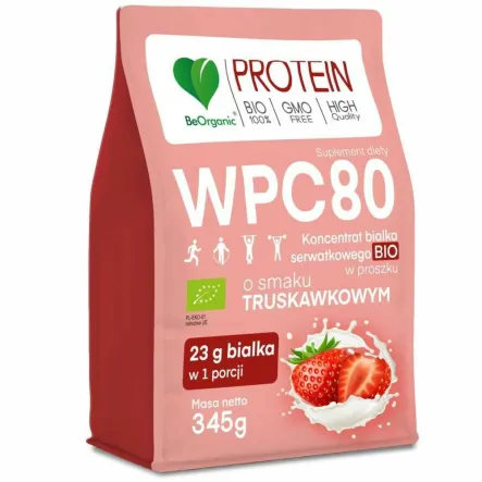 Białko Serwatkowe WPC 80 Smak Truskawkowy BIO 345 g -  BeOrganic