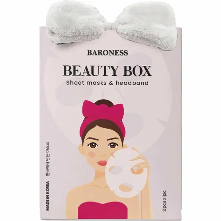 Zestaw Beauty Box Opaska+ 2 Maski w Płachcie - Baroness