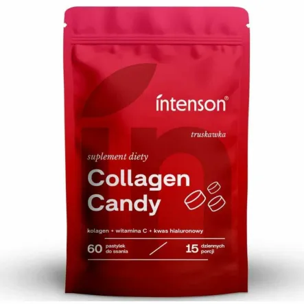 Collagen Candy TRUSKAWKA (Kolagen+ Witamina C+ Kwas Hialuronowy) 60 Pastylek - Intenson