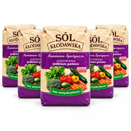 5 x Sól Kłodawska Jodowana Jodkiem Potasu Bez Antyzbrylacza 1 kg - Kopalnia Soli Kłodawa