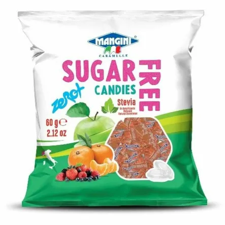 Cukierki o Smaku Zielonego Jabłka ze Stewią Bez Dodatku Cukru 60 g - MANGINI