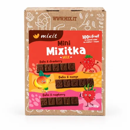MiniMixitki Mix Truskawka, Mango i Malina Bez Dodatku Cukru 324 g (12x 27 g) - Mixit
