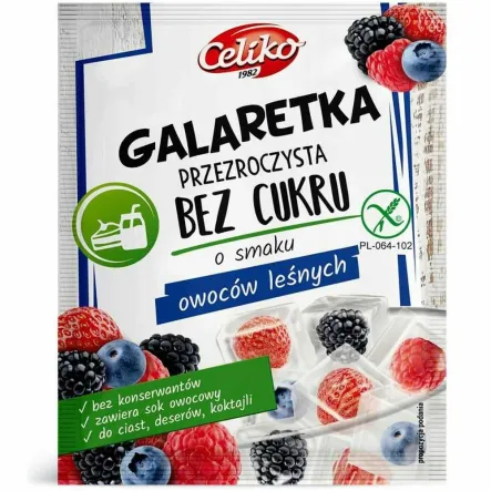 Galaretka Przezroczysta Bez Dodatku Cukru Bezglutenowa o Smaku Owoców Leśnych 14 g - Celiko