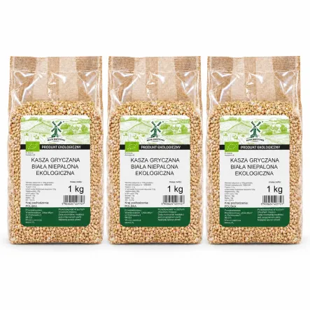 3 x Kasza Gryczana Biała Niepalona Ekologiczna 1 kg - Młyn Kopytowa