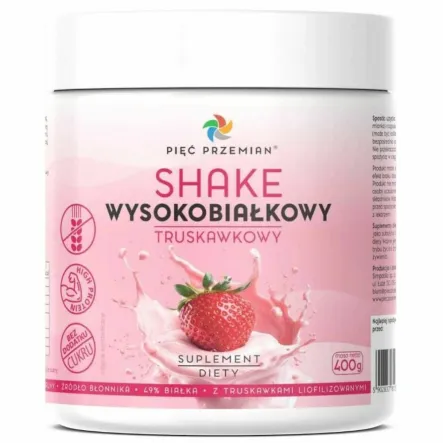Shake Wysokobiałkowy Truskawkowy 400 g - Pięć Przemian