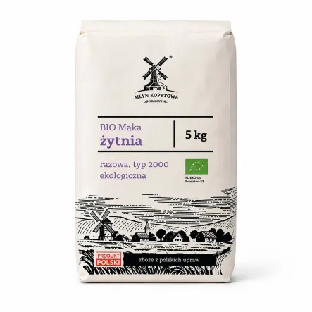 Mąka Żytnia Razowa Typ 2000 Ekologiczna 5 kg - Młyn Kopytowa