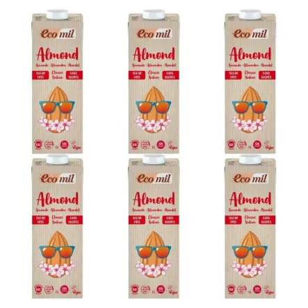 6 x Napój Migdałowy Classic Bez Dodatku Cukru Bio UHT 1 l Ecomil