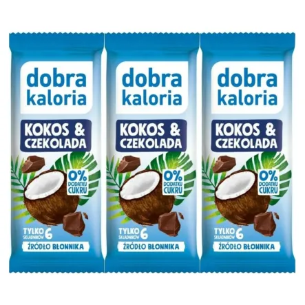 3 x Baton Kokos i Czekolada Bez Dodatku Cukru 33 g - Dobra Kaloria