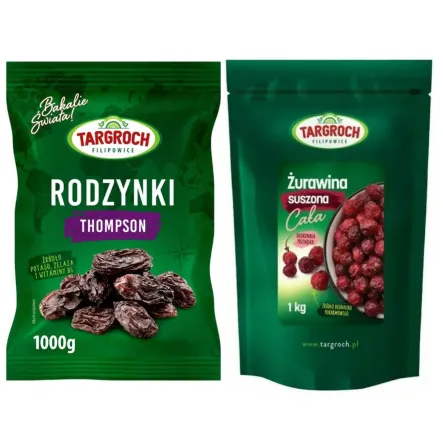 Rodzynki Thompson Niesiarkowane 1 kg - Targroch + Żurawina Suszona Cała 1 kg - Targroch