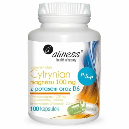 Cytrynian Magnezu z Potasem Oraz B6 100 Vege Kapsułek - Aliness