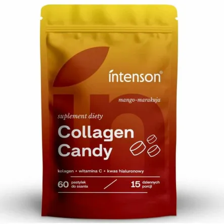 Collagen Candy Mango-Marakuja (Kolagen+ Witamina C+ Kwas Hialuronowy) 60 Pastylek - Intenson