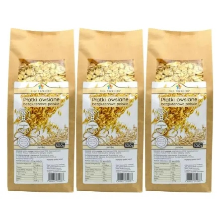 3 x Płatki Owsiane Bezglutenowe JUMBO Polskie 500 g - Pięć Przemian