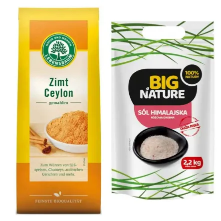 Cynamon Cejloński Mielony Bio 50 g Lebensbaum + Sól Himalajska Różowa Drobna 2,2 kg - Big Nature