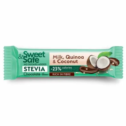 Baton Mleczna Czekolada, Quinoa i Kokos Bez Dodatku Cukru 25 g - Sweet and Safe