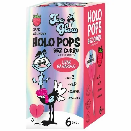 Lizaki na Gardło o Smaku Malinowym Bez Cukru Bezglutenowe 6 Sztuk - Holo Pops