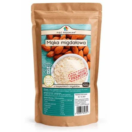 Mąka Migdałowa z Migdałów Blanszowanych Bezglutenowa 500 g - Pięć Przemian