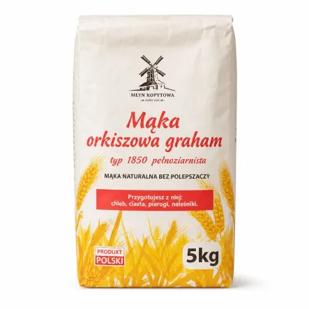 Mąka Orkiszowa Graham Typ 1850 Pełnoziarnista 5 kg - Młyn Kopytowa
