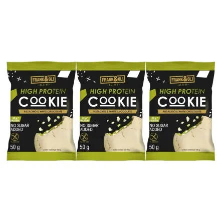 3 x Ciastko Proteinowe Pistacjowe z Białą Czekoladą Bez Dodatku Cukru Bezglutenowe 50 g - Frank and Oli