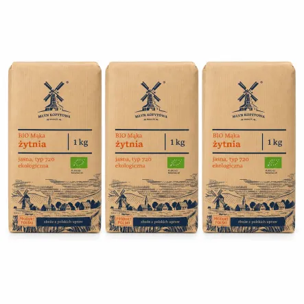 3 x Mąka Żytnia Jasna Typ 720 EKOLOGICZNA 1 kg - Młyn Kopytowa