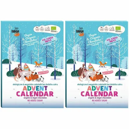 2 x Kalendarz Adwentowy z Czekoladkami z Erytrytolem Bez Dodatku Cukru BIO 100 g - Super Fudgio
