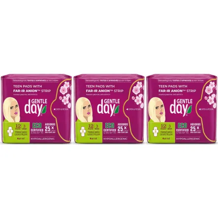 3 x Podpaski Higieniczne Mini z Paskiem Anionowym 12 Sztuk - Gentle Day