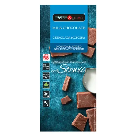 Czekolada Mleczna ze Stewią Bez Dodatku Cukru 100 g - Pure and Good