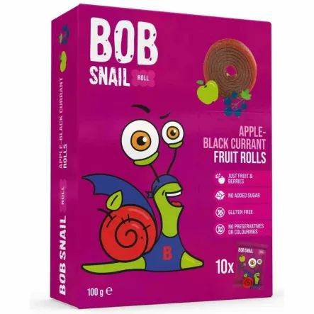 Przekąska Jabłko - Czarna Porzeczka z Owoców Bez Dodatku Cukru 100 g (10x 10 g) - Bob Snail