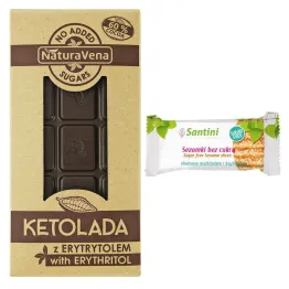 Zestaw Sezamki Bez Dodatku Cukru z Ksylitolem i Maltitolem 27 g - Santini+ KETOLADA Czekolada Gorzka 60% z Erytrytolem 100 g - NaturAvena