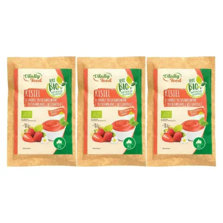3 x Kisiel o Smaku Truskawkowym z Kawałkami Truskawek i Witaminą C BIO 38 g - Vitally Food