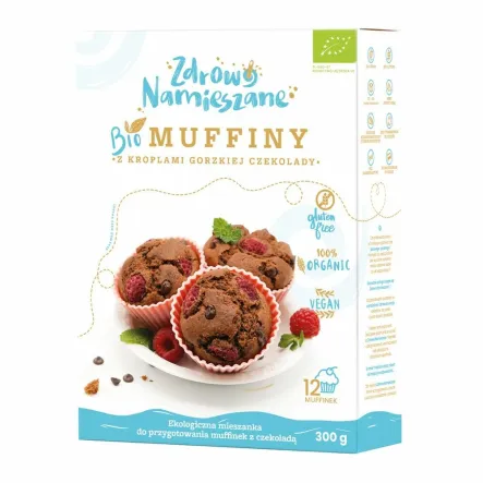 Mieszanka Na Muffiny z Kroplami Gorzkiej Czekolady Bezglutenowa Bio 300 g -  Zdrowo Namieszan