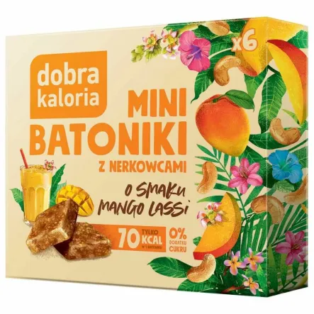 Batoniki Mini z Nerkowców o Smaku Mango Lassi Bez Dodatku Cukru 102 g (6x 17 g) - Dobra Kaloria
