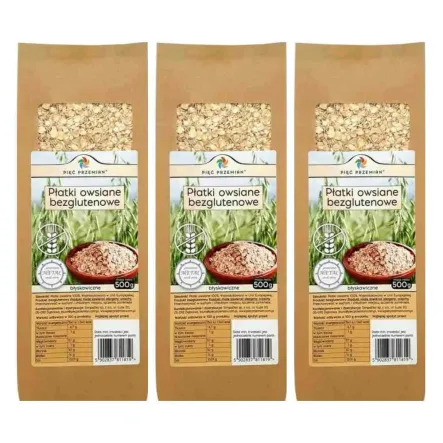 3 x Płatki Owsiane Bezglutenowe Błyskawiczne 500 g - Pięć Przemian