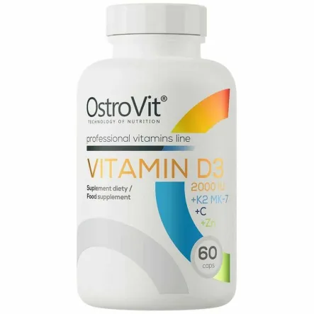 Witaminy D3+ K2 MK-7+ C+ Cynk 60 Kapsułek - OstroVit