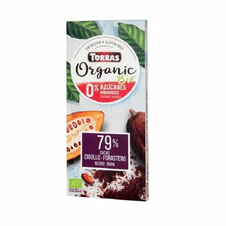 Czekolada Ekologiczna Gorzka 79% Kakao Bez Dodatku Cukru z erytrytolem 100 g - Torras