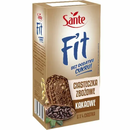 Fit Ciasteczka Zbożowe Kakaowe Bez Dodatku Cukru 300 g - Sante