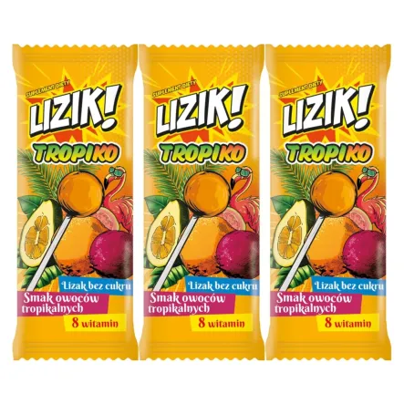 3 x Lizak z Witaminami o Smaku Owoców Tropikalnych TROPIKO 8 g - LIZIK!