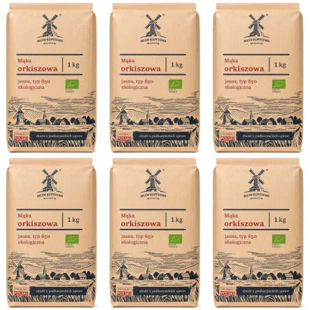 6 x Mąka Orkiszowa Jasna Typ 650 Ekologiczna 1 kg - Młyn Kopytowa