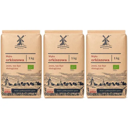 3 x Mąka Orkiszowa Jasna Typ 650 Ekologiczna 1 kg - Młyn Kopytowa